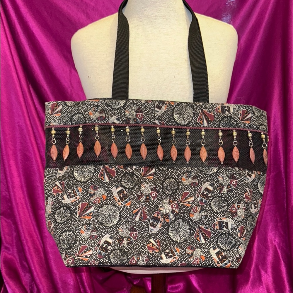Stylish Black and White with orange and dangley beads Tote Bag